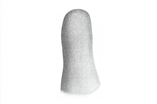 White finger cot covering an injured finger, providing protection and first aid for medical care, transparent background