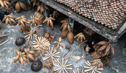 Traditional bamboo fish trap making at Thu Sy craft village, Hai Phong, Vietnam, October 24, 2025.