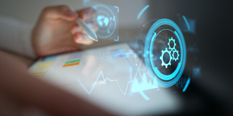 Mobile Process Automation and RPA System Optimization Tools Projected on Virtual Screen.