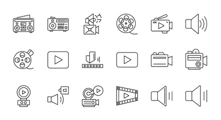 Multimedia Icons: A curated collection of multimedia icons, featuring audio and video elements for diverse digital content creation. 