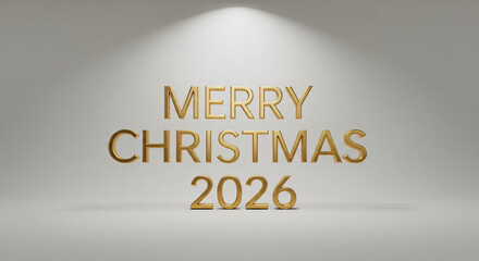 MERRY CHRISTMAS 2026 gold metallic brush calligraphy banner with snowflakes