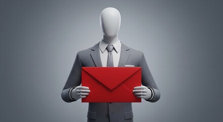 Businessman in Suit Holding Red Envelope with Neutral Background