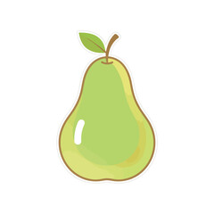 a minimalist modern vector icon of a pear, using light green, golden yellow, and soft brown accents, isolated on a solid white background.