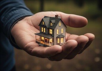 Tiny House Model in Hands Reflecting Care and Home Ownership