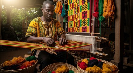 Skilled Artisan Weaving Traditional Fabric in Vibrant Colors