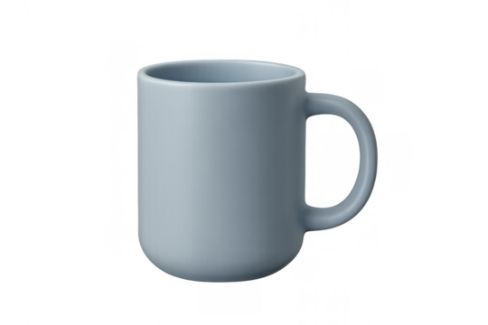 Blue ceramic mug presenting a minimalist aesthetic on a transparent background, perfect for coffee, tea, or everyday use