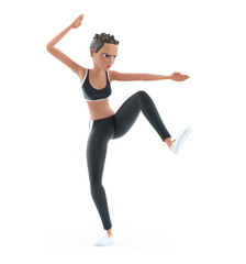 3d sporty character woman karate pose