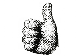 Holding hand showing thumbs up gesture halftone effect for agreement concept on transparent background