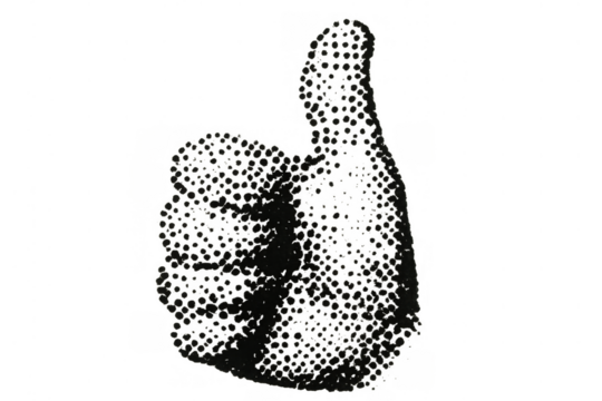 Holding hand showing thumbs up gesture halftone effect for agreement concept on transparent background - Powered by Adobe