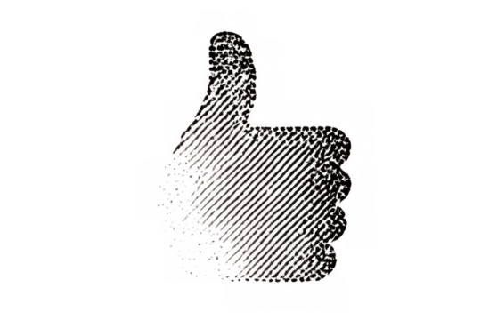 Hand creating a thumbs up gesture, representing approval or success. Sketch style icon with transparent background