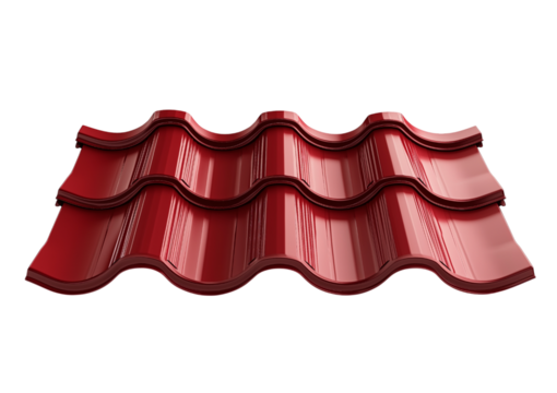 Red Metal Roof Tile Section isolated on a transparent background