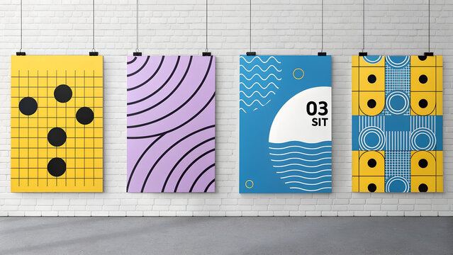 A collection of minimalist posters with geometric backgrounds and clean typography. The versatile vector patterns are perfect for posters,labels, and backgrounds with excellent text legibility.