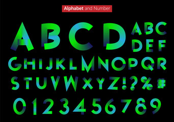 Green and Blue Alphabet and Number with Gradient on Black Background