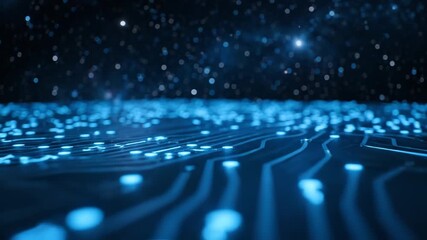 blue glowing circuit board with light trails and bokeh background - Powered by Adobe