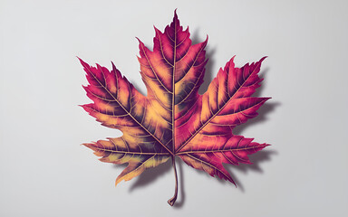 Highly detailed vivid illustration of a single maple autumn leaf with surreal lighting and soft shading isolated cleanly on a white background
