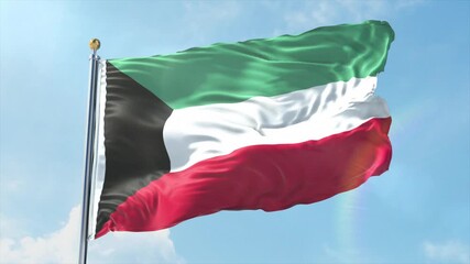 4K Kuwait flag waving in the wind - realistic Kuwait flag animation in high resolution, perfect for Kuwait national day, independence, travel and patriotic video projects
