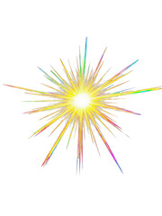 Abstract explosion of light rays in pastel rainbow hues, ideal for festive overlays, party invitations, or digital art design