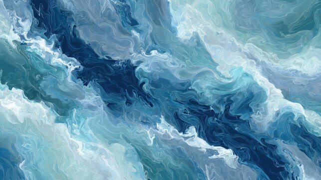 Abstract Ocean Waves Flowing in Shades of Blue and Teal with Dynamic Swirls and Textures for Artistic or Decorative Use - Powered by Adobe