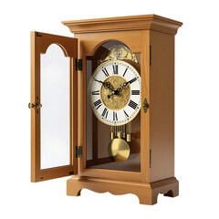 Antique wooden mantel clock with glass door and pendulum