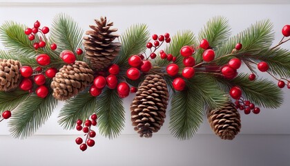 Christmas Garland With Red Berries And Cones