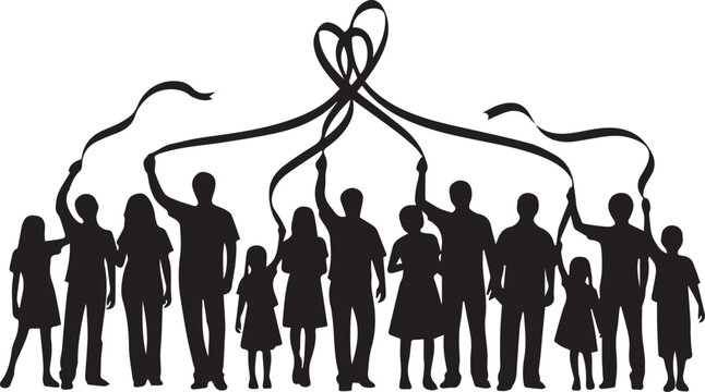 Diverse group of people holding red ribbons forming a heart for world aids day awareness