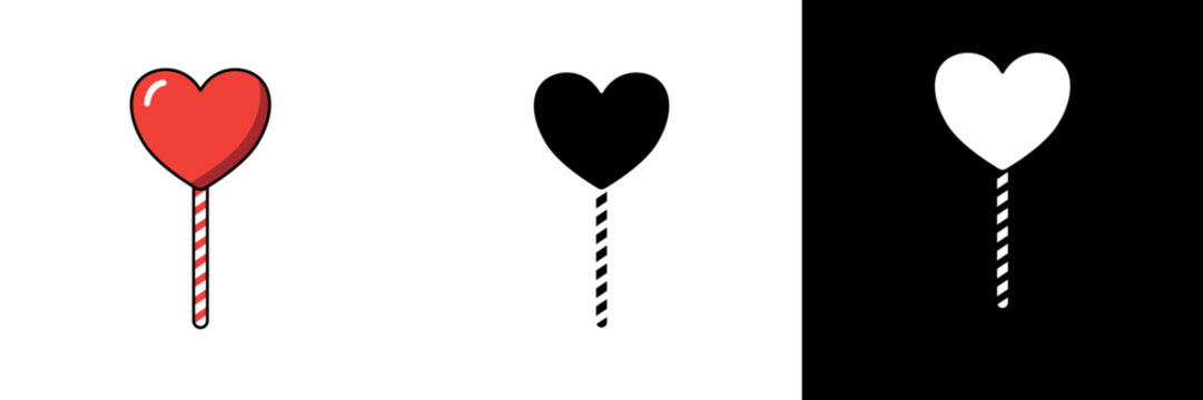 Heart-shaped lollipop — A red heart-shaped lollipop on a striped stick, representing sweetness, affection, and romantic gestures during love celebrations.