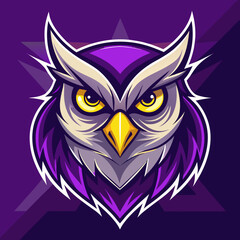 Obraz premium Fierce purple owl mascot with bright yellow eyes