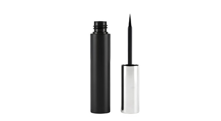 Black liquid eyeliner container and brush applicator isolated for cosmetic advertising mockups isolated PNG with Transparent Background