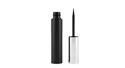 Black liquid eyeliner container and brush applicator isolated for cosmetic advertising mockups isolated PNG with Transparent Background