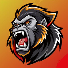 Obraz premium Aggressive gorilla head mascot logo with fiery mane