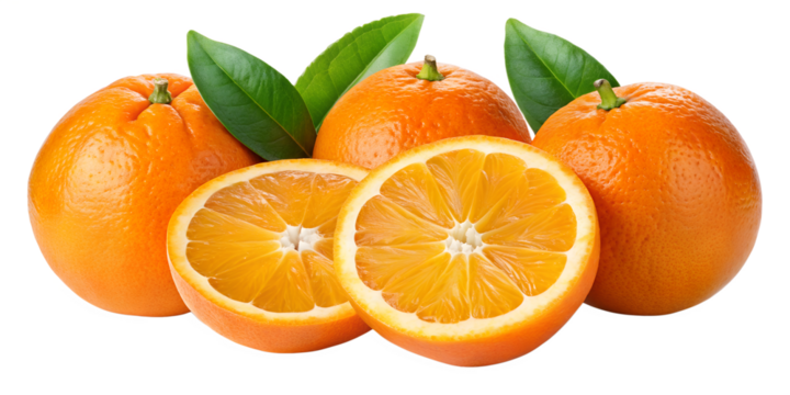 oranges isolated on transparent white background full depth of field clipping path