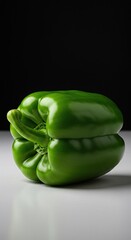 A fresh, vibrant green bell pepper, perfectly ripe and ready for culinary use, showcasing its healthy and crisp texture ,vivid ,natural ingredient ,bright