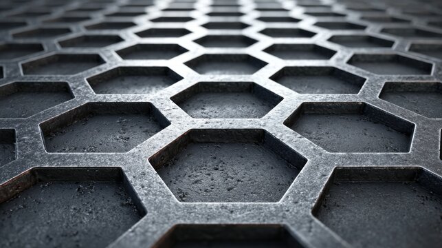 Textured metallic surface with hexagonal patterns showcasing industrial design and modern architecture aesthetics
