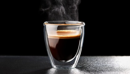 Steaming Espresso In A Transparent Glass On Black Background