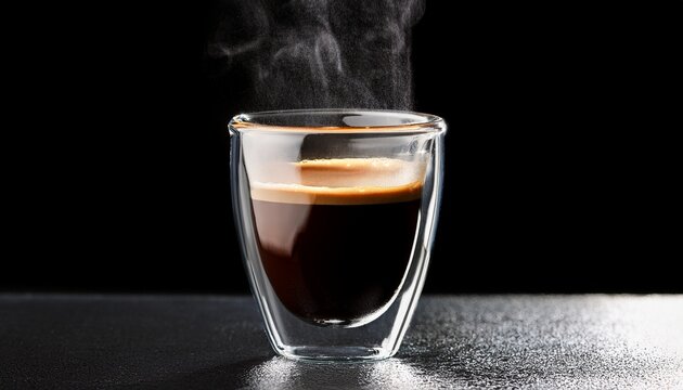 Steaming Espresso In A Transparent Glass On Black Background - Powered by Adobe