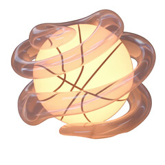 Glowing basketball wrapped in a transparent tube isolated on transparent background, a modern and futuristic sports equipment design