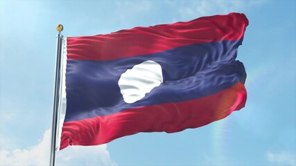 4K Laos flag waving in the wind - realistic Laos flag animation in high resolution, perfect for Laos national day, independence, travel and patriotic video projects