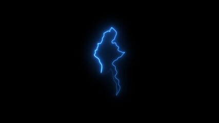 Neon blue outline map of Myanmar glowing on black background abstract energy concept
