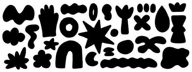 Minimal abstract layout with artsy shapes and naive rhythm. Funky cutout shapes set. Ideal for digital collages or fun graphic compositions