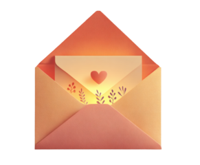 Cute love letter envelope with heart card isolated
