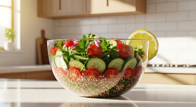 Fresh Salad Bowl with Healthy Ingredients in a Kitchen Setting