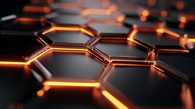 Glowing Hexagonal Pattern with Modern Design Elements in Dark Background for Technology and Abstract Concepts