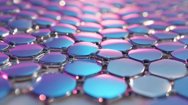 Shimmering Hexagonal Pattern with Reflective Surfaces in Pink and Blue Hues for Modern Design and Abstract Art Enthusiasts