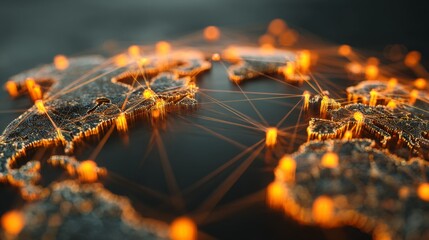Global Network Visualization With Illuminated Connections Across Continents and Countries Highlighting Digital Communication