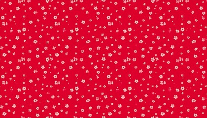 Tiny white flowers scattered across a bright red background, creating a dense, floral pattern