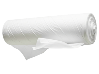 Large industrial roll of white nonwoven textile material on a transparent background