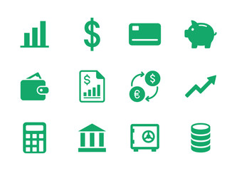 Green finance and business money silhouette icons set
