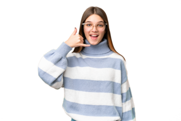 Teenager girl over isolated chroma key background making phone gesture. Call me back sign