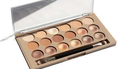 Professional nude eyeshadow palette with natural matte and shimmer tones for beauty marketing and advertising. isolated PNG with Transparent Background