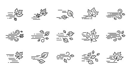 Autumn Breeze Icon Set Dynamic Illustrations of Falling Leaves and Gusts of Wind in Motion